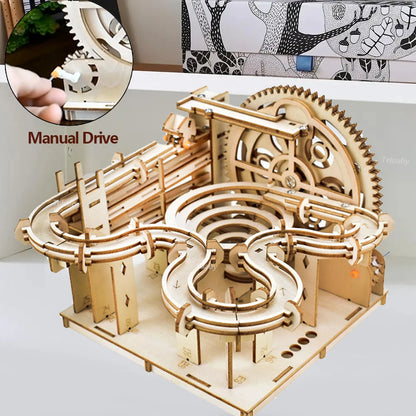 3D Wooden Puzzle DIY Mechanical Model, Manual Assembly Building Kit, Marble Run Set with 4 Balls, Toy for Adults & Kids Gifts