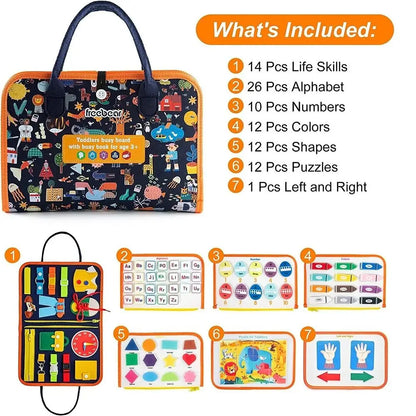 Number Creative Felt Busy Board – Cute Cartoon DIY 3D Quiet Activity Cloth Book with Handle, Portable Fine Motor Skills Toy for Babies
