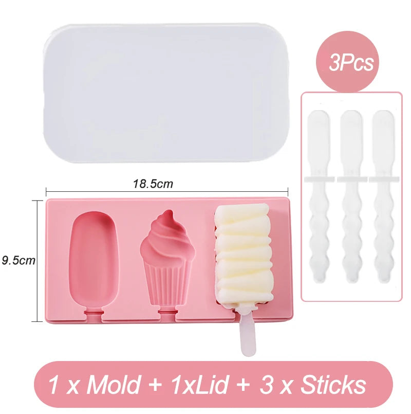 Silicone Cartoon Animal Popsicle and Ice Cream Mold with Lid and Sticks
