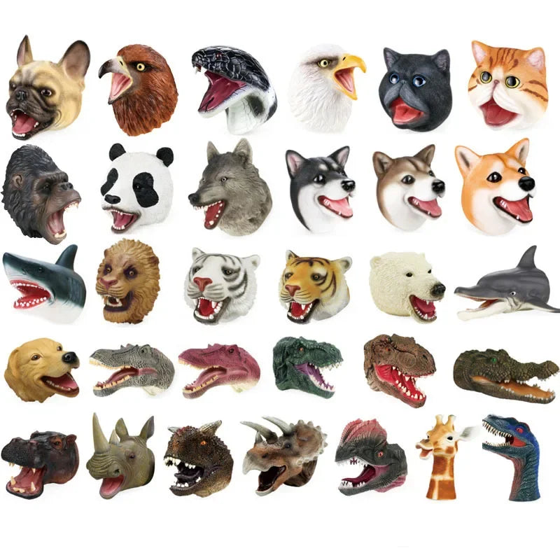 Soft Vinyl Dinosaur Hand Puppet, Rubber Animal Head Toy Glove Gift for Halloween