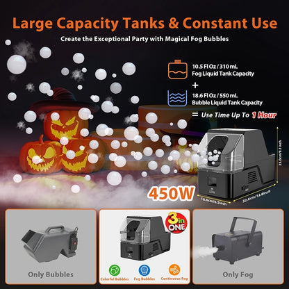 3-in-1 Fog Bubble Machine – 400W Smoke & Bubble Maker with Wireless Remote Control