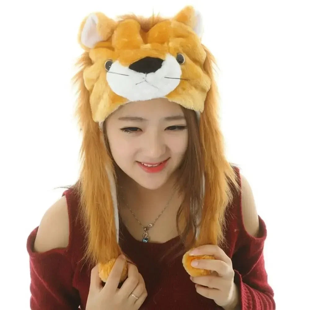 Plush Animal Hat with Moving Ears — 60 cm (23.6 in) Hand-Activated Earflap Beanie & Neck Warmer