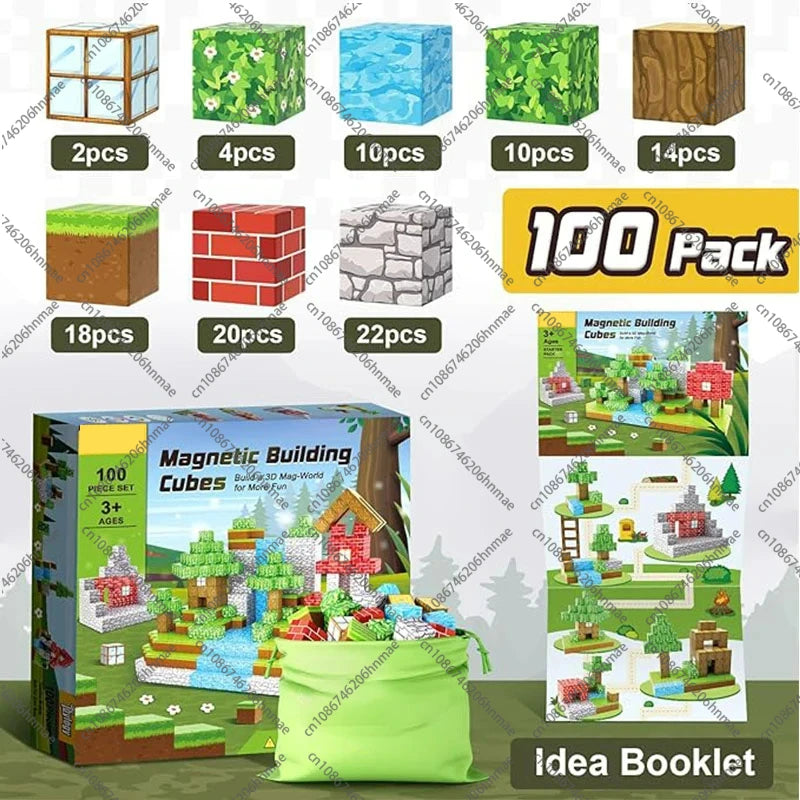 Magnetic Building Blocks – Montessori STEM Educational Sensory Toys for Mine World, DIY Magnet Cube Gift for Kids Boys and Girls Ages 3+