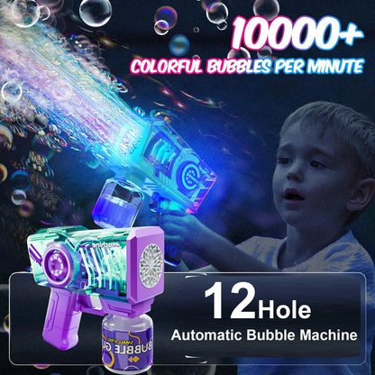 Electric Bubble Gun for Kids — Automatic Bubble Machine Blower with LED Lights, Battery-Powered (4 AA) — Outdoor Party Toy