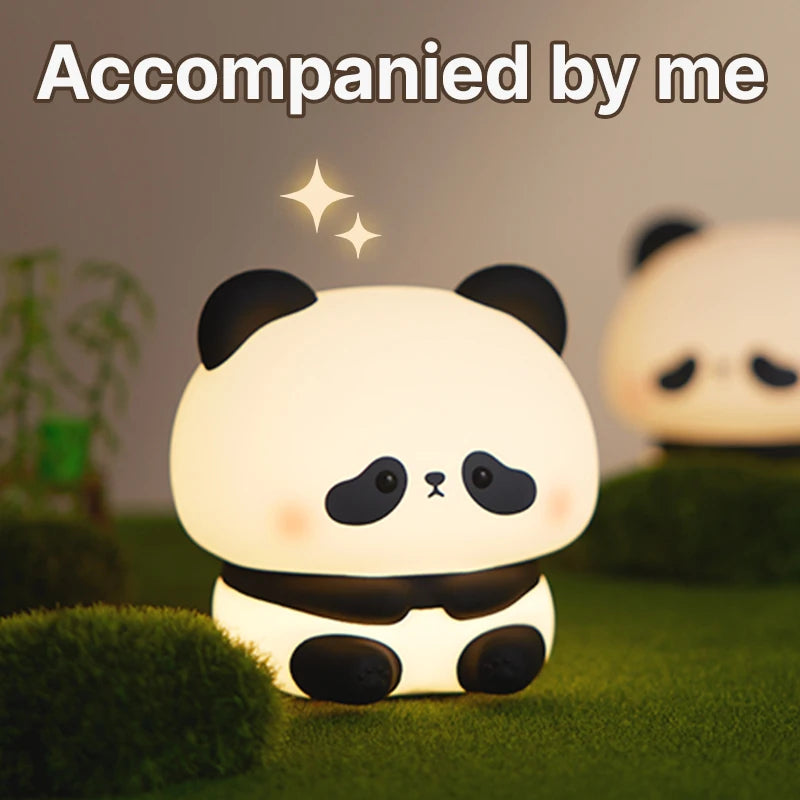Panda LED Night Light Cute Silicone USB Rechargeable Touch Lamp Bedroom Timing Decoration Kids Gift
