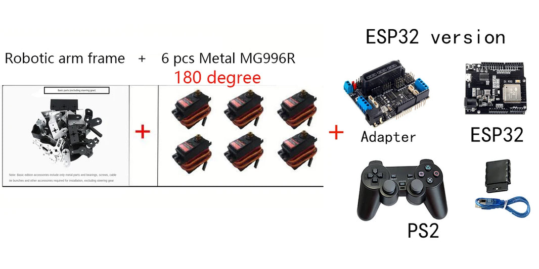 360° 6 DOF Robot Metal Alloy Mechanical Arm Claw Kit MG996R for Arduino, Robotics Educational Kit, PS2 Programmable Toy