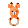 1pc Safety Wooden Baby Teether - Crochet Cartoon Long Ear Bunny Rattler with Mobile Crib Bell | Newborn Teething Toy & Handbell