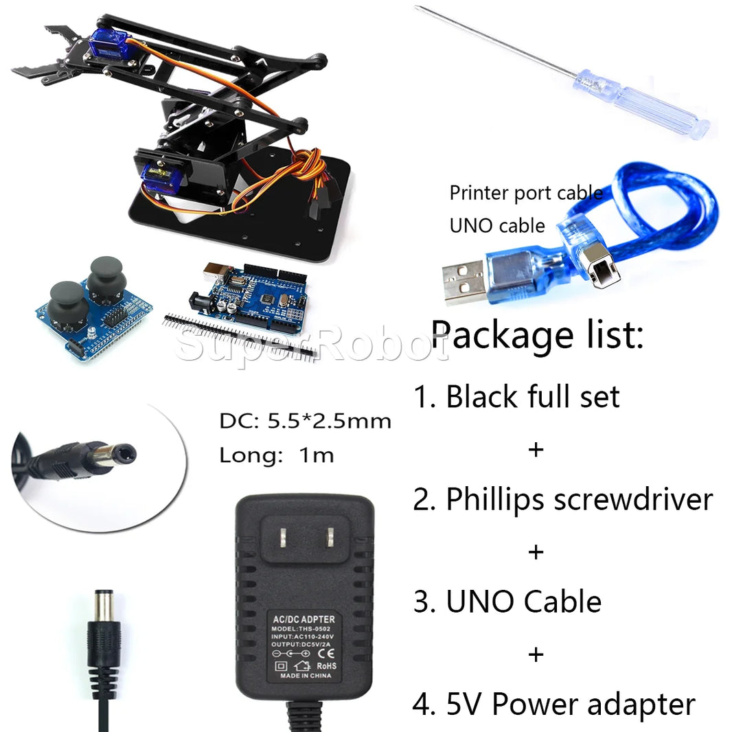 SG90 4 DOF Unassembled Acrylic Mechanical Robot Manipulator Claw for Arduino, UNO Programmable DIY Robot Arm Starter Kit