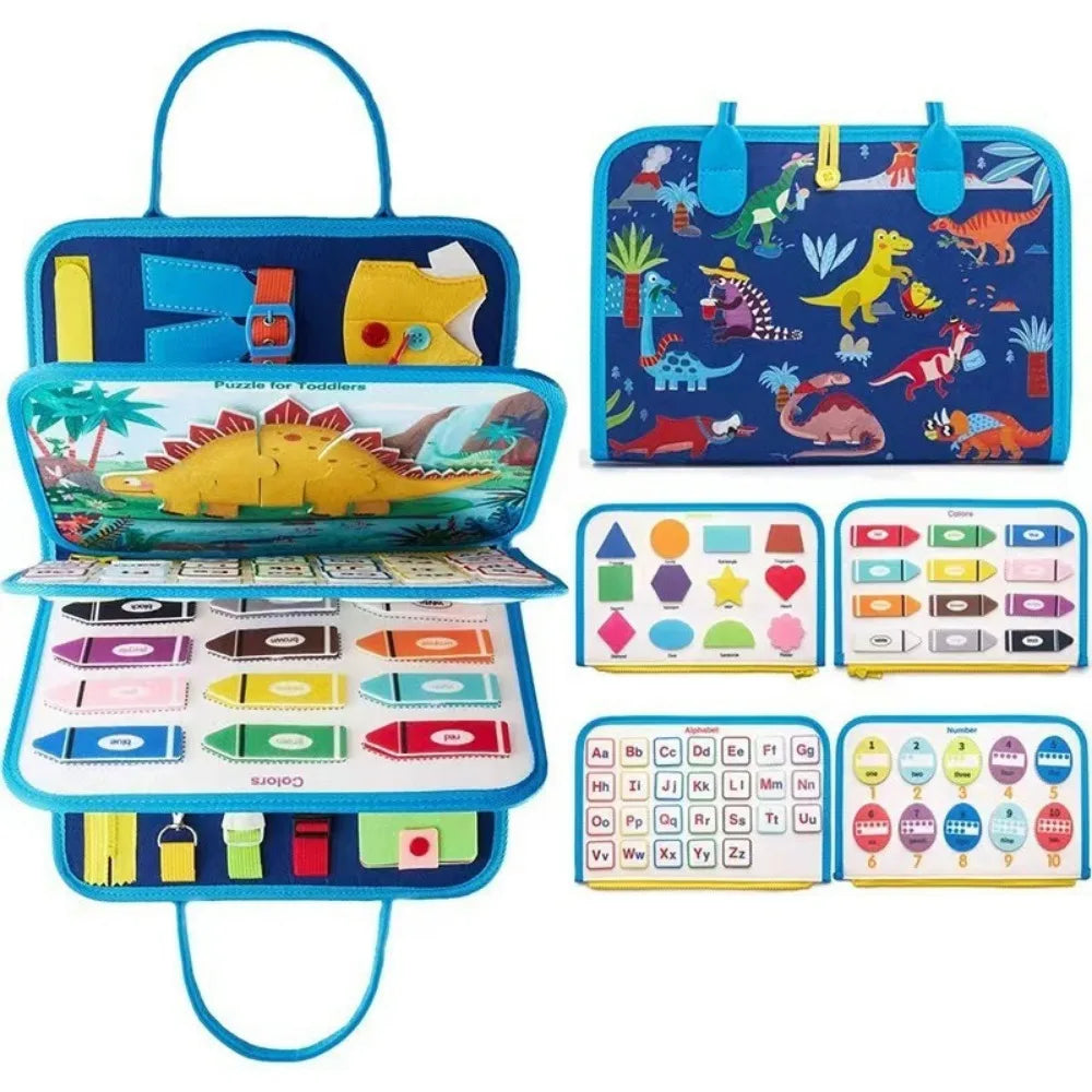 Number Creative Felt Busy Board – Cute Cartoon DIY 3D Quiet Activity Cloth Book with Handle, Portable Fine Motor Skills Toy for Babies