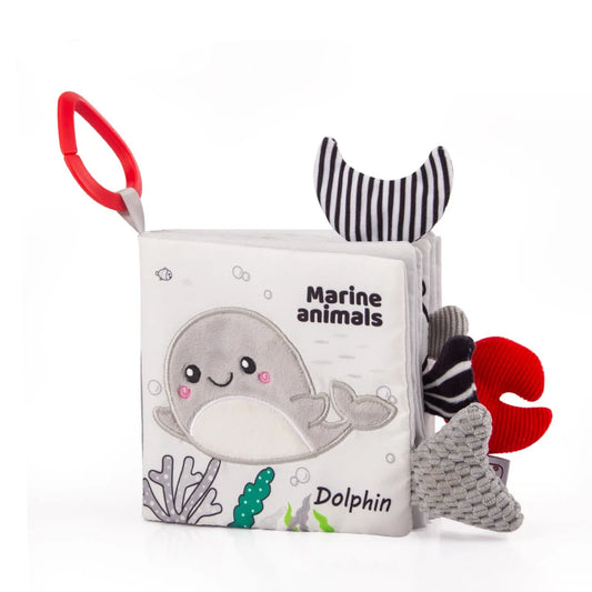 Infant Baby Cloth Book – Black and White Tail Book for Tactile Stimulation, Tear-Resistant for Ages 0–36 Months