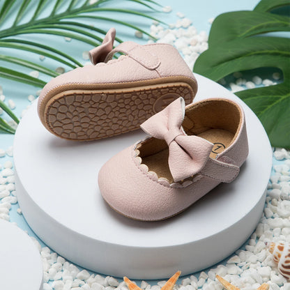 Meckior Baby Girl Shoes – Leather Rubber Sole Anti-Slip Toddler First Walkers, Newborn Infant Crib Shoes
