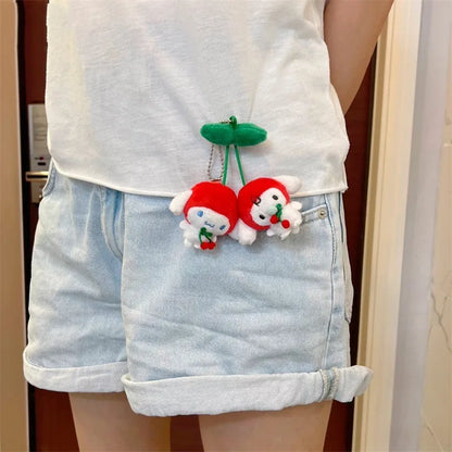 Sanrio Cherry Series Plush Doll Pendant, Hello Kitty Cinnamoroll Kuromi Pom Pom Purin Keychain Gift