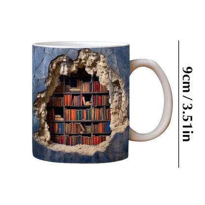 3D Bookshelf Ceramic Coffee Mug - Book Lovers Novelty Cup, Multi-Purpose Gift (3.5 in)