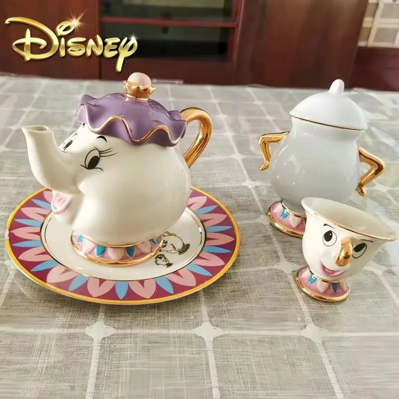 Disney Anime Peripheral Beauty and the Beast Mrs. Potts and Chip Tea Set Cute Cartoon Teapot and Mug