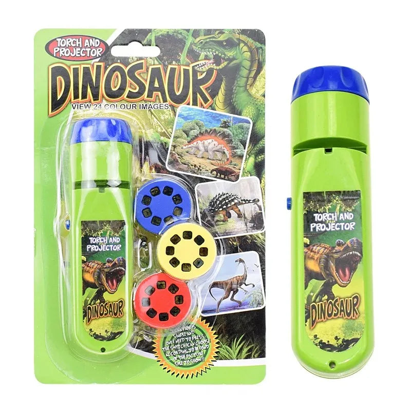 Kids Projection Flashlight Toy — 24-Pattern Storytelling Night Light with Dinosaur, Ocean & Space Slides