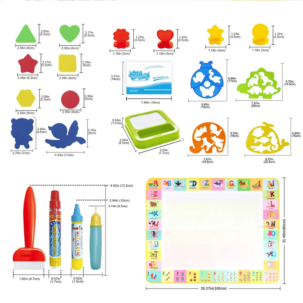 100x80CM Magic Water Drawing Mat – Reusable Doodle and Coloring Board with Magic Pens, Montessori Educational Toy for Kids