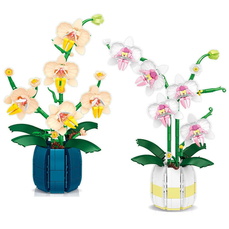 Building Blocks Orchid Flower Bouquet – Bonsai Plant Model Bricks DIY Home Decoration Toy for Kids