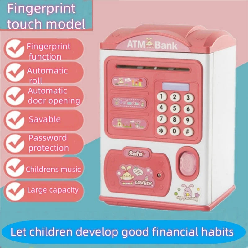 Banknote Fingerprint Deposit Box Electronic ATM Coin Safe Large Capacity Children's Password Lock Birthday Gift