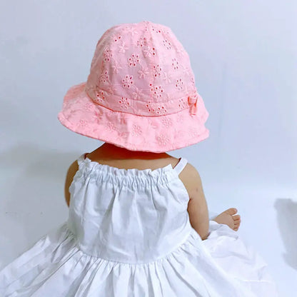 Baby Girls Cotton Breathable Bucket Hat with Bow — Adjustable Strap Sun Hat for 3–24 Months (42–48 cm / 16.5–18.9 in)