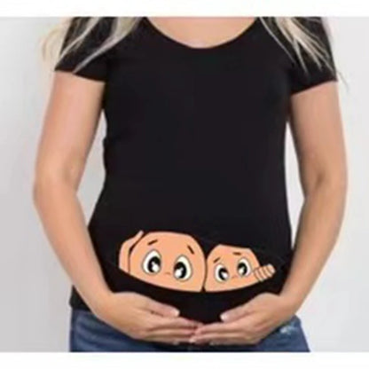 Summer Maternity Short Sleeve T-shirt Women Clothing Pregnant Zipper Twins Print Plus Size S-3XL Funny T-shirt Top Tees