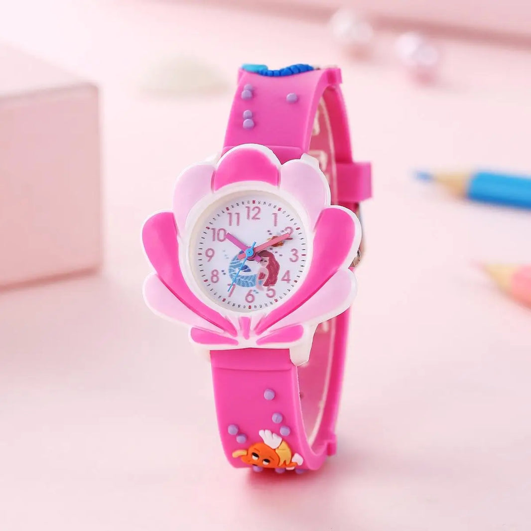 Children’s Cartoon Mermaid Shell Watch 3D Pattern PVC Soft Skin-Friendly Learning Watch