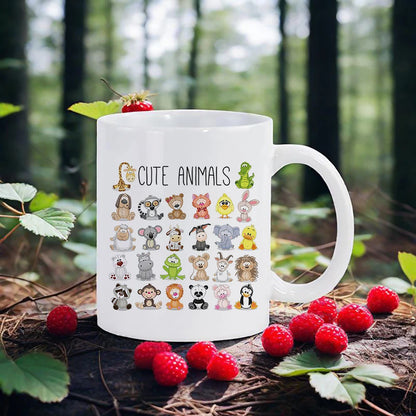 Cute Animal Ceramic Mug 11 oz (320 ml) — Kids Breakfast Cup with Panda, Lion & Koala Designs