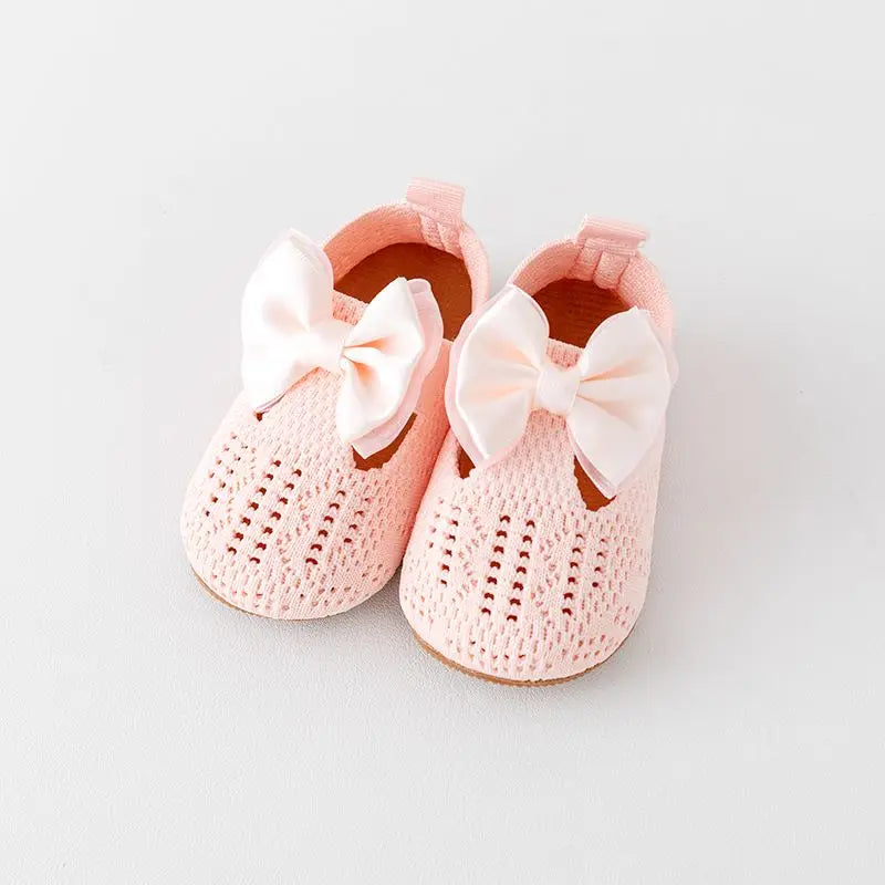 Baby Girl Shoes Fly Knit TPR Sole Anti-Slip Breathable Soft Cotton Bowknot Spring & Autumn for 0-18M
