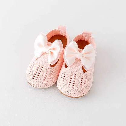 Baby Girl Shoes Fly Knit TPR Sole Anti-Slip Breathable Soft Cotton Bowknot Spring & Autumn for 0-18M