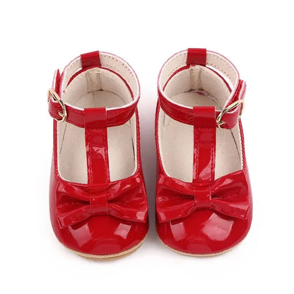 New Baby Girls Shoes – Princess Choreography Bow PU Anti-Slip Soft Rubber Bottom First Walker Crib Shoes