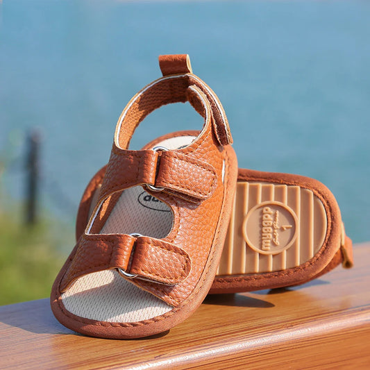 New Baby Sandals – Baby Boy & Girl PU Soft Bottom Sole, Anti-Slip Infant First Walker Crib Shoes, Newborn Moccasins