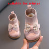 Winter Infant Girl Sock Boots Chunky Bow Knitted Casual Toddler Girl Patent Leather Shoes