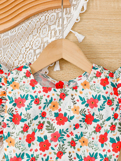 Girls’ Summer Floral Zipper Jumpsuit – Round Neck Romper for 2-6 Year Olds (Fashionable, Lightweight)