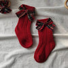 Baby Girls Red Big Bow Christmas Socks - Kids Cotton Solid Woolen Sock Leg Warmers | Toddler Soft Socken for 0-5 Years