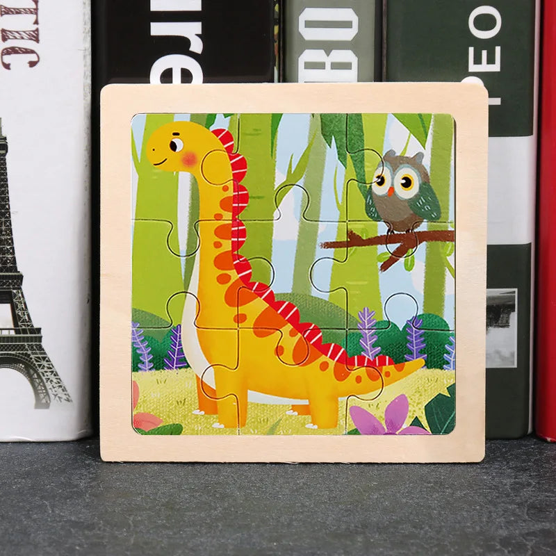 11x11cm (4.33x4.33in) Kids Wooden Puzzle – Cartoon Animal Traffic Tangram Educational Toy