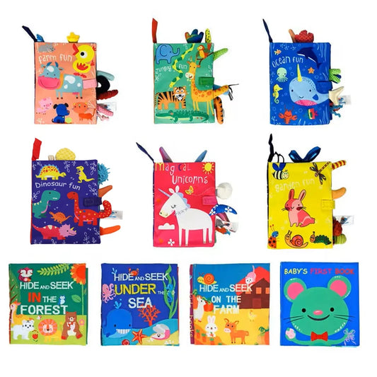 Baby Tail Cloth Book – Interactive Early Learning Toy with Sound Paper and Rattle for Ages 0–36 Months