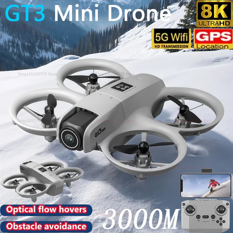 GT3 Optical Flow Localization Drone Wide Angle HD 8K Dual Camera Height Hold RC Obstacle Avoidance Foldable Quadcopter Toy