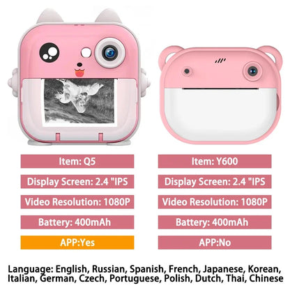 Children's 1080P HD Digital Camera with Instant Thermal Print, Photo and Video, Includes TF Memory Card