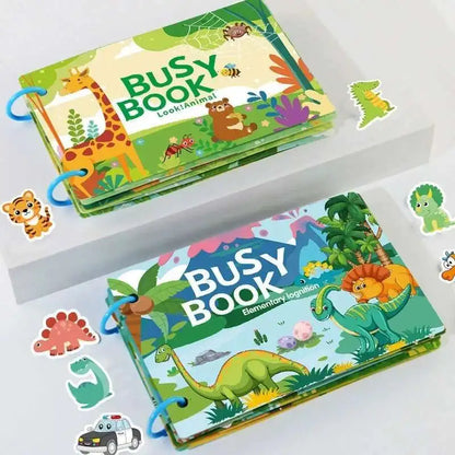 Busy Book for Kids – Animals, Vehicles, Dinosaurs Stickers with Number and Letter Matching Games, Interactive Learning Activity Book