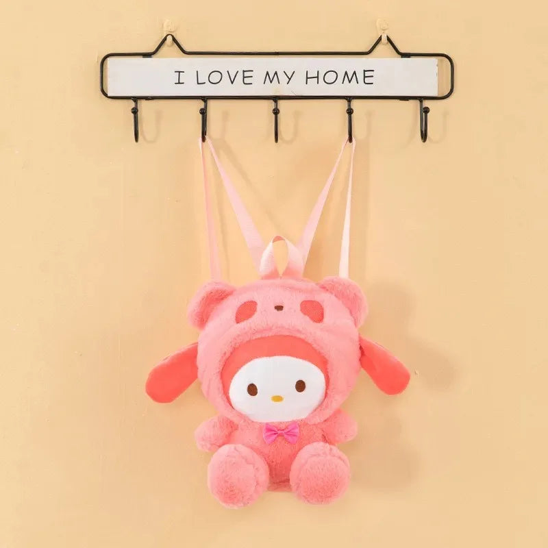 10-Inch Sanrio Hello Kitty Kuromi Plush Shoulder Backpack – Cute Anime Cartoon Bag for Girls and Women
