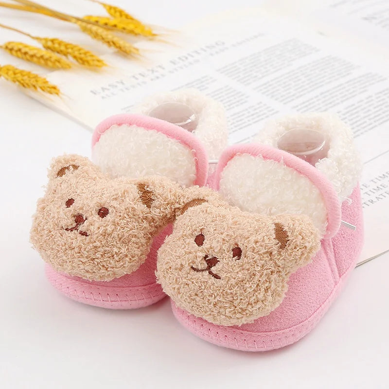 Winter Warm Newborn Baby Boy Girl Boots, Cute Bear Soft Toddler Shoes, First Walkers Anti-slip Booties, Infant Fur Snow Boots (0-18M)