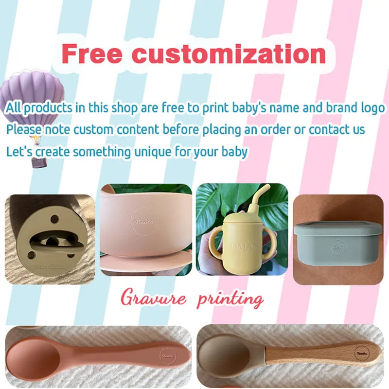 Customized Baby Silicone Feeding Bowl with Lid – Leak-Proof Lunch Box, Detachable Dishes Plate, Microwave Safe Tableware