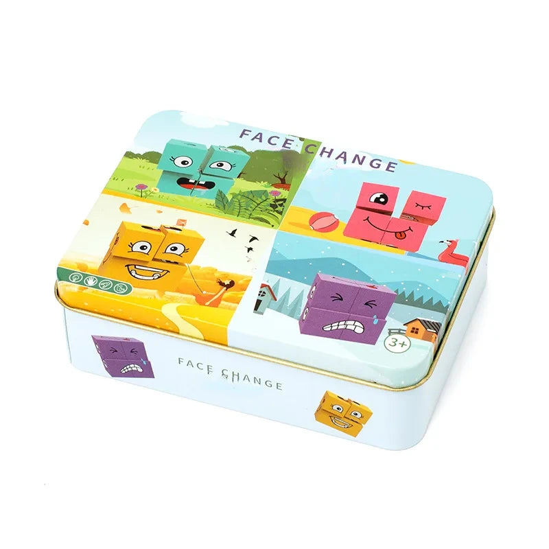 Cube Face Changing Building Blocks – Wooden Expression Puzzle, Montessori Board Game for Children, Battle Table Toy