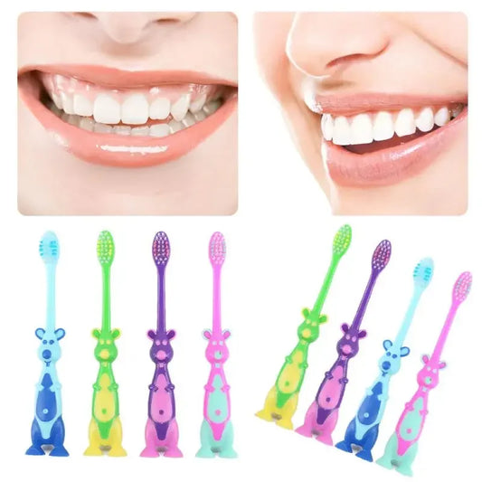 Kids Cartoon Toothbrush, Soft Bristles, Anti-Slide Handle, Stand-Up Bottom, Safe & Fun Oral Care