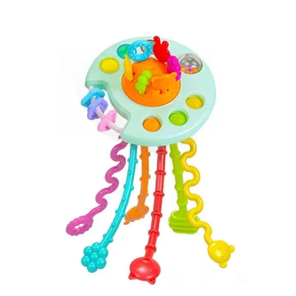 Cartoon Duck Astronaut Pull String Toy – Montessori Activity for Development, Silicone Teething and Sensory Grip Training Educational Toy