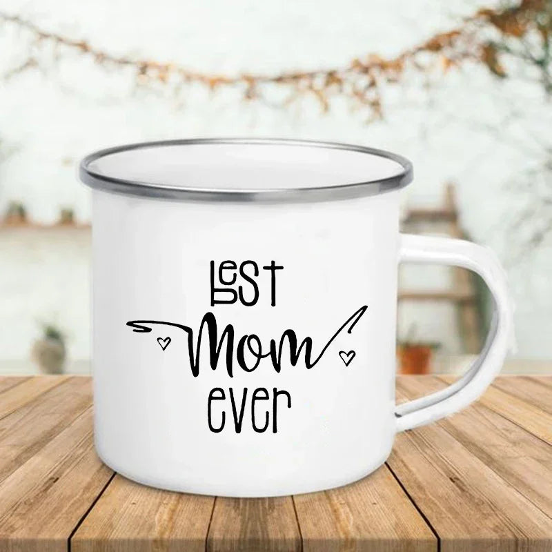 Best Mom/Dad Ever Enamel Mug - Funny 'Best Mom/Dad Ever' Coffee & Tea Cup with Handle - Gift for Mom & Dad
