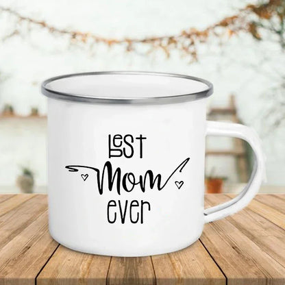 Best Mom/Dad Ever Enamel Mug - Funny 'Best Mom/Dad Ever' Coffee & Tea Cup with Handle - Gift for Mom & Dad