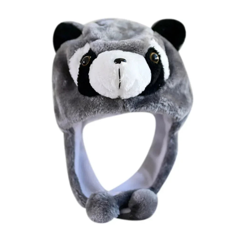 Plush Animal Hat with Moving Ears — 60 cm (23.6 in) Hand-Activated Earflap Beanie & Neck Warmer
