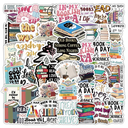 50pcs Cartoon Bookworm Reading Stickers – Decals for Notebooks, Laptops, Skateboards, and More