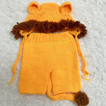 Baby Cute Lion Hat Newborn Photography Prop - Soft Knitted Hat & Pant Suit Infant Photoshoot Outfit