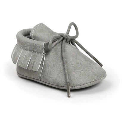 Baby Shoes Newborn Infant Boy Girl Lace-up Tassels Suede Soft Anti-Slip Toddler Crib Crawl Moccasins 10 Colors